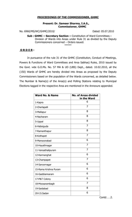 Proceedings of the Commissioner, Ghmc