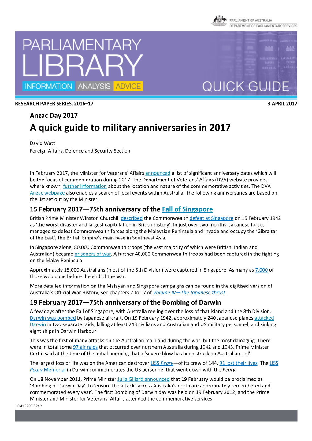 A Quick Guide to Military Anniversaries in 2017