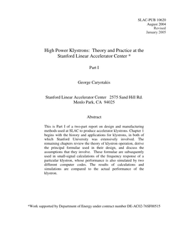High Power Klystrons: Theory and Practice at the Stanford Linear Accelerator Center *
