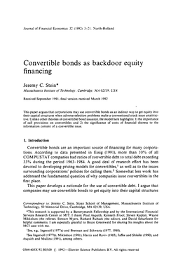 Convertible Financing Bonds As Backdoor Equity