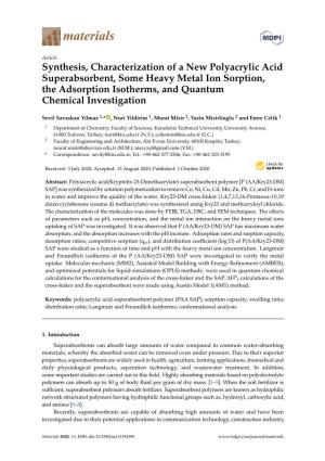 Synthesis, Characterization of a New Polyacrylic Acid Superabsorbent, Some Heavy Metal Ion Sorption, the Adsorption Isotherms, and Quantum Chemical Investigation