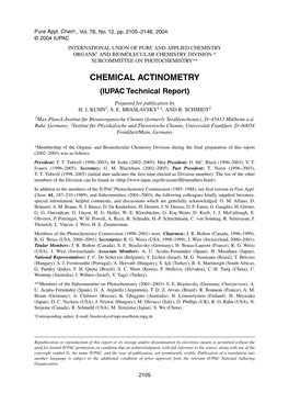 CHEMICAL ACTINOMETRY (IUPAC Technical Report)