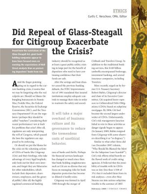 Did Repeal of Glass-Steagall for Citigroup Exacerbate the Crisis?