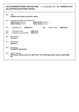 Application No. AU 2020201212 A1 (19) AUSTRALIAN PATENT OFFICE