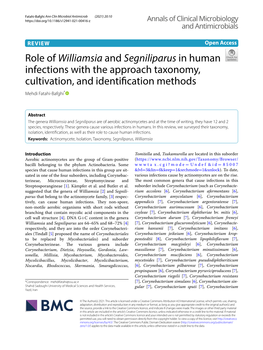 Role of Williamsia and Segniliparus in Human Infections with the Approach Taxonomy, Cultivation, and Identifcation Methods Mehdi Fatahi‑Bafghi*