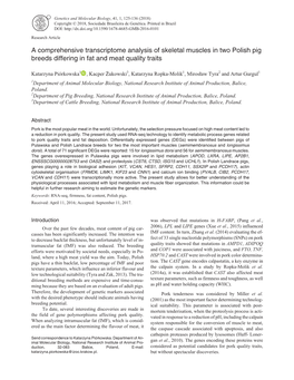 A Comprehensive Transcriptome Analysis of Skeletal Muscles in Two Polish Pig Breeds Differing in Fat and Meat Quality Traits