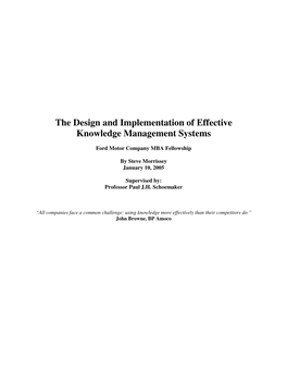 The Design and Implementation of Effective Knowledge Management Systems