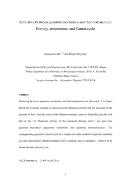 Similarity Between Quantum Mechanics and Thermodynamics: Entropy, Temperature, and Carnot Cycle