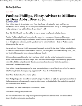 Pauline Phillips, Flinty Adviser to Millions As Dear Abby, Dies at 94 - N