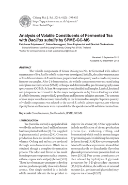 Analysis of Volatile Constituents of Fermented Tea with Bacillus Subtilis