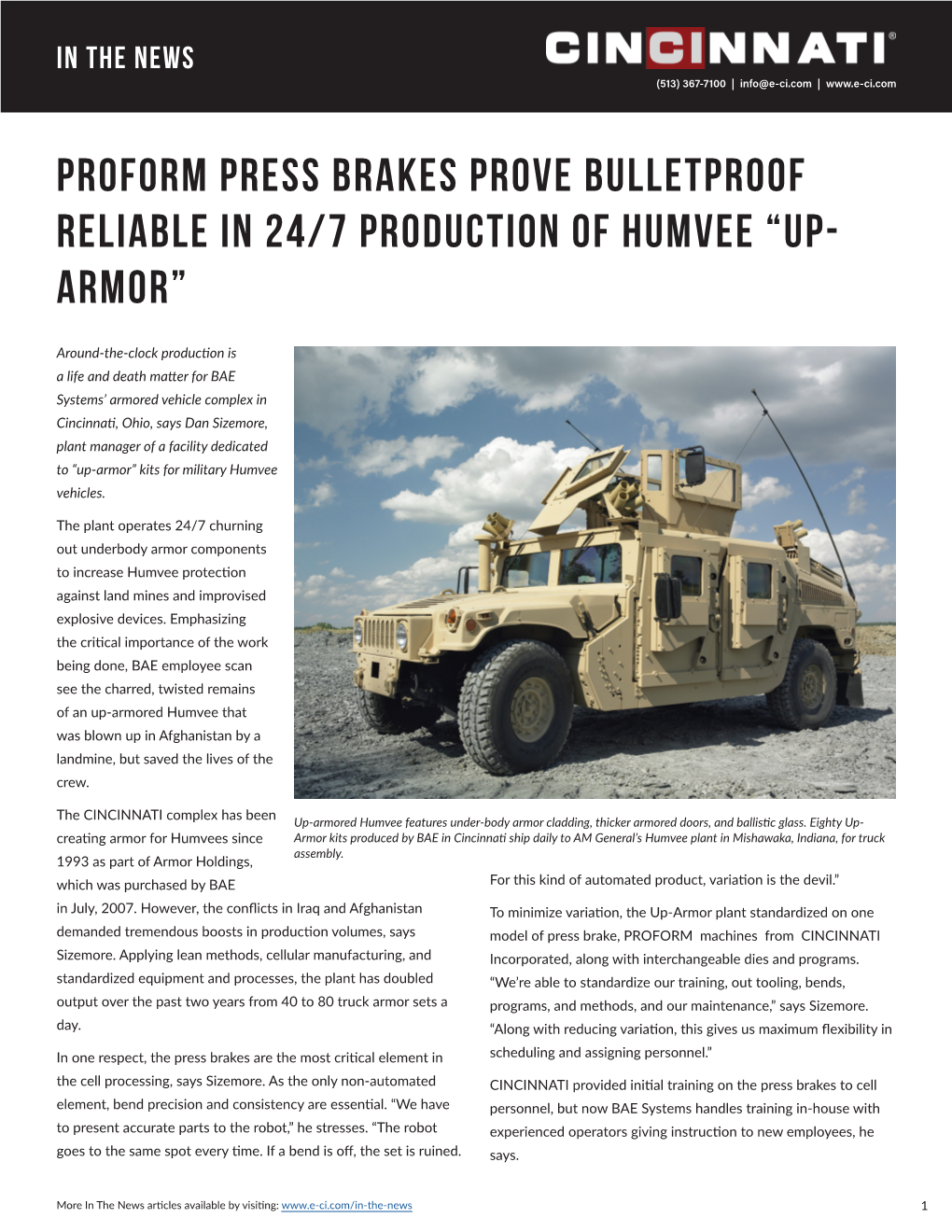 Proform Press Brakes Prove Bulletproof Reliable in 24/7 Production of Humvee “Up- Armor”