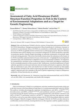 Assessment of Fatty Acid Desaturase (Fads2) Structure-Function Properties in Fish in the Context of Environmental Adaptations and As a Target for Genetic Engineering