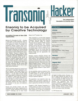 Ensoniq to Be Acquired 'In This Issue