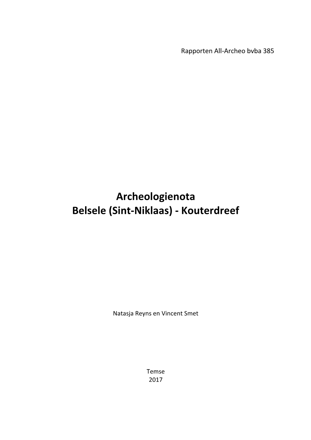 Archeologienota Belsele (Sint-Niklaas) - Kouterdreef