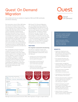 Quest on Demand Migration for Office 365 Workloads | Datasheet