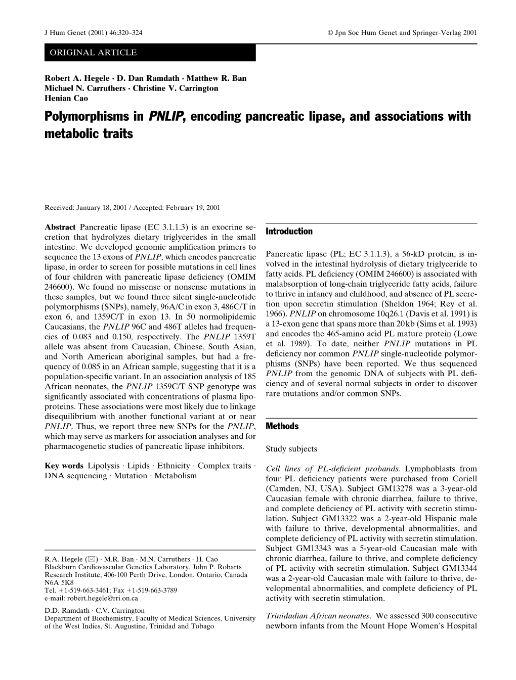Polymorphisms in PNLIP, Encoding Pancreatic Lipase, and Associations with Metabolic Traits