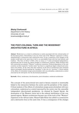 239 the Post-Colonial Turn and the Modernist