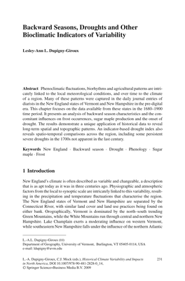 Backward Seasons, Droughts and Other Bioclimatic Indicators of Variability