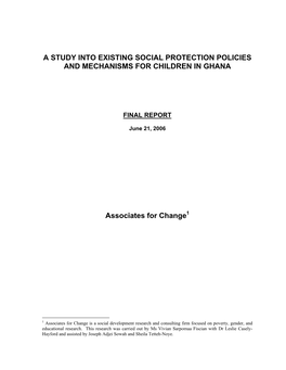 A Study Into Existing Social Protection Policies and Mechanisms for Children in Ghana