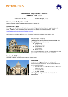 AU Symphonic Italy Tour Brochure