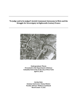 Jewish Communal Autonomy in Metz and the Struggle for Sovereignty in Eighteenth-Century France