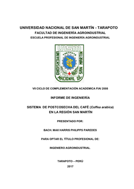 Tarapoto Facultad De Ingeniería Agroindustrial Escuela Profesional De Ingeniería Agroindustrial