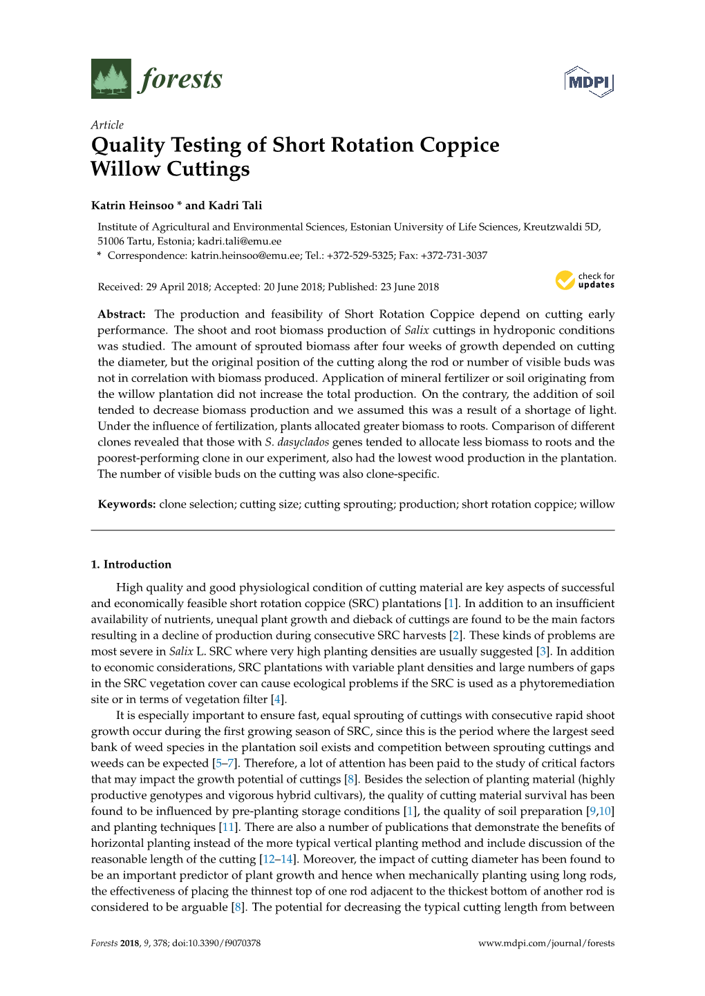 Quality Testing of Short Rotation Coppice Willow Cuttings