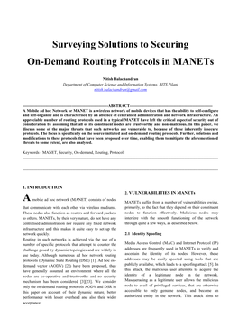 Surveying Solutions to Securing On-Demand Routing Protocols in Manets