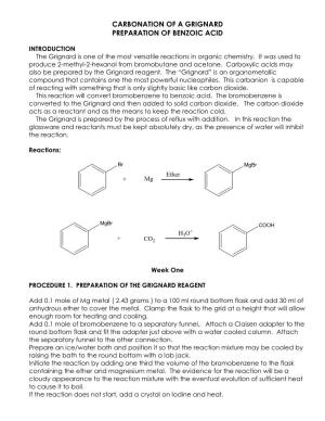 Carbonation of a Grignard Preparation of Benzoic Acid