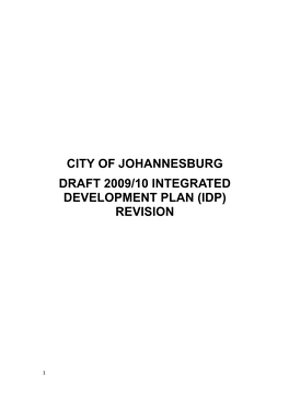 City of Johannesburg Draft 2009/10 Integrated Development Plan (Idp) Revision