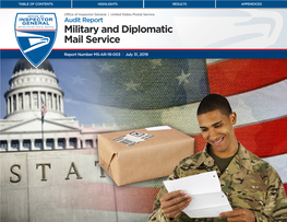 Military and Diplomatic Mail Service. Report Number MS-AR-19-003