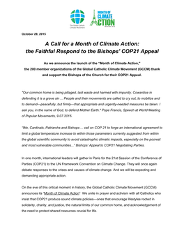 A Call for a Month of Climate Action: the Faithful Respond to the Bishops' COP21 Appeal