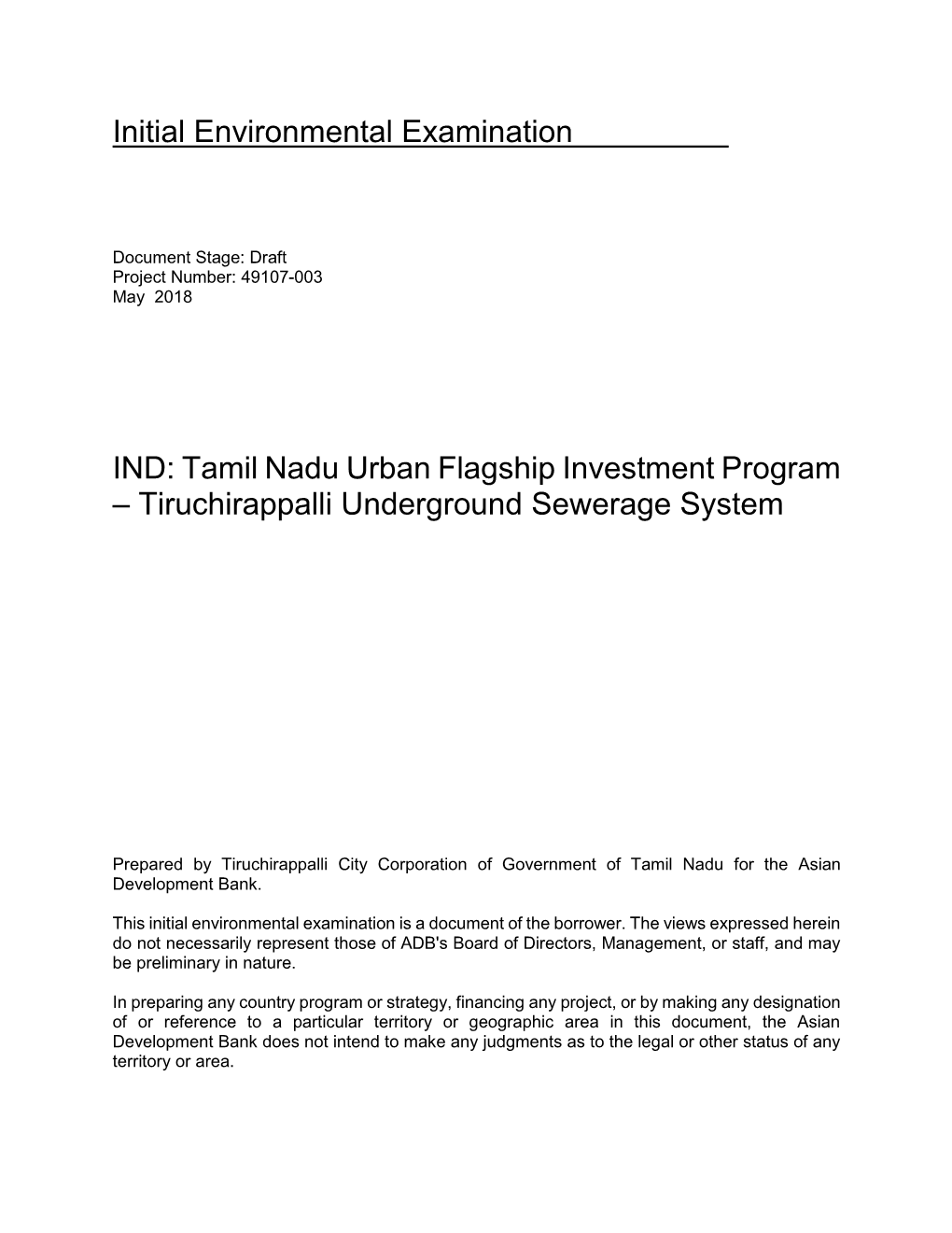 49107-003: Tamil Nadu Urban Flagship Investment Program