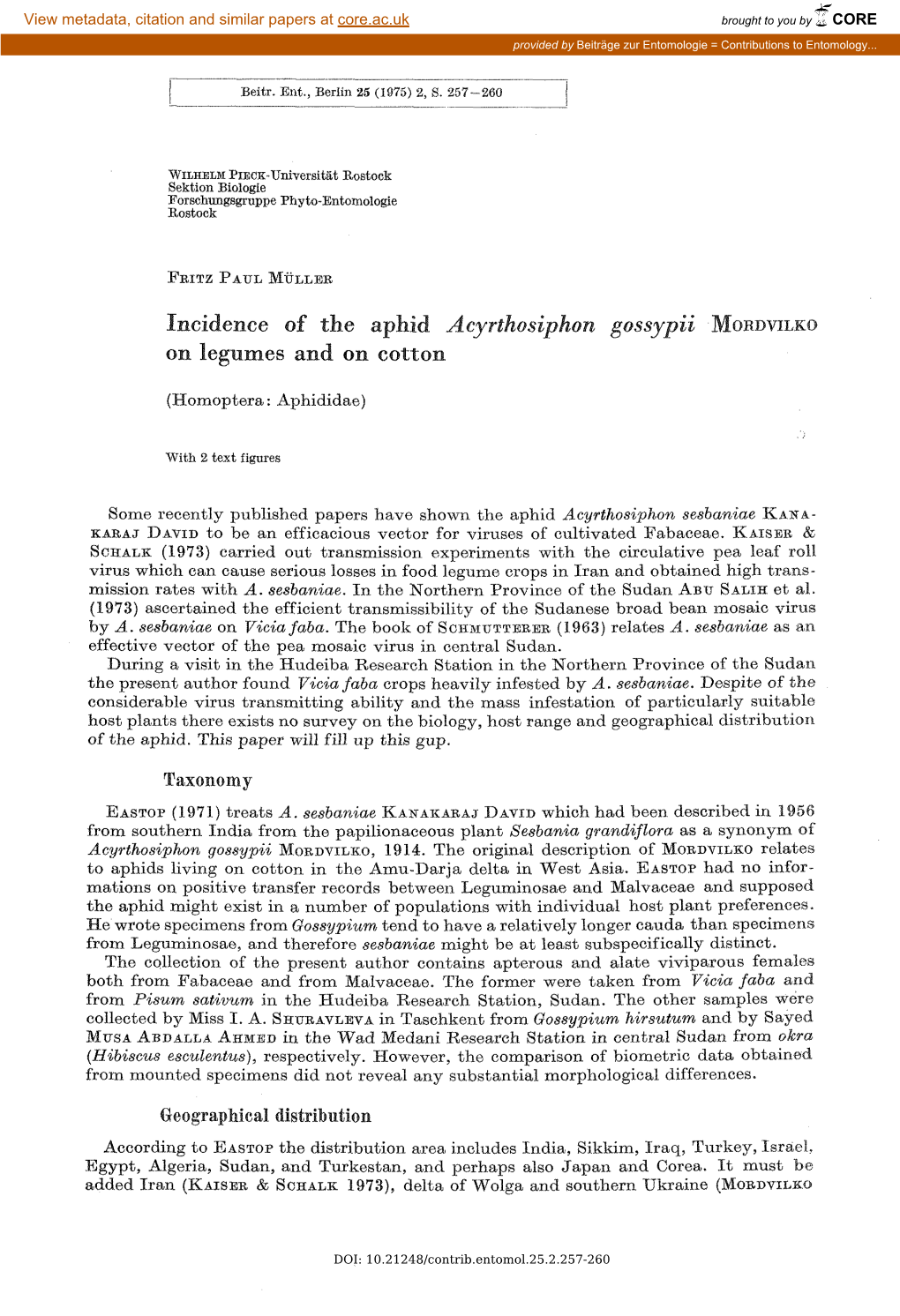 Taxonomy Geographical Distribution