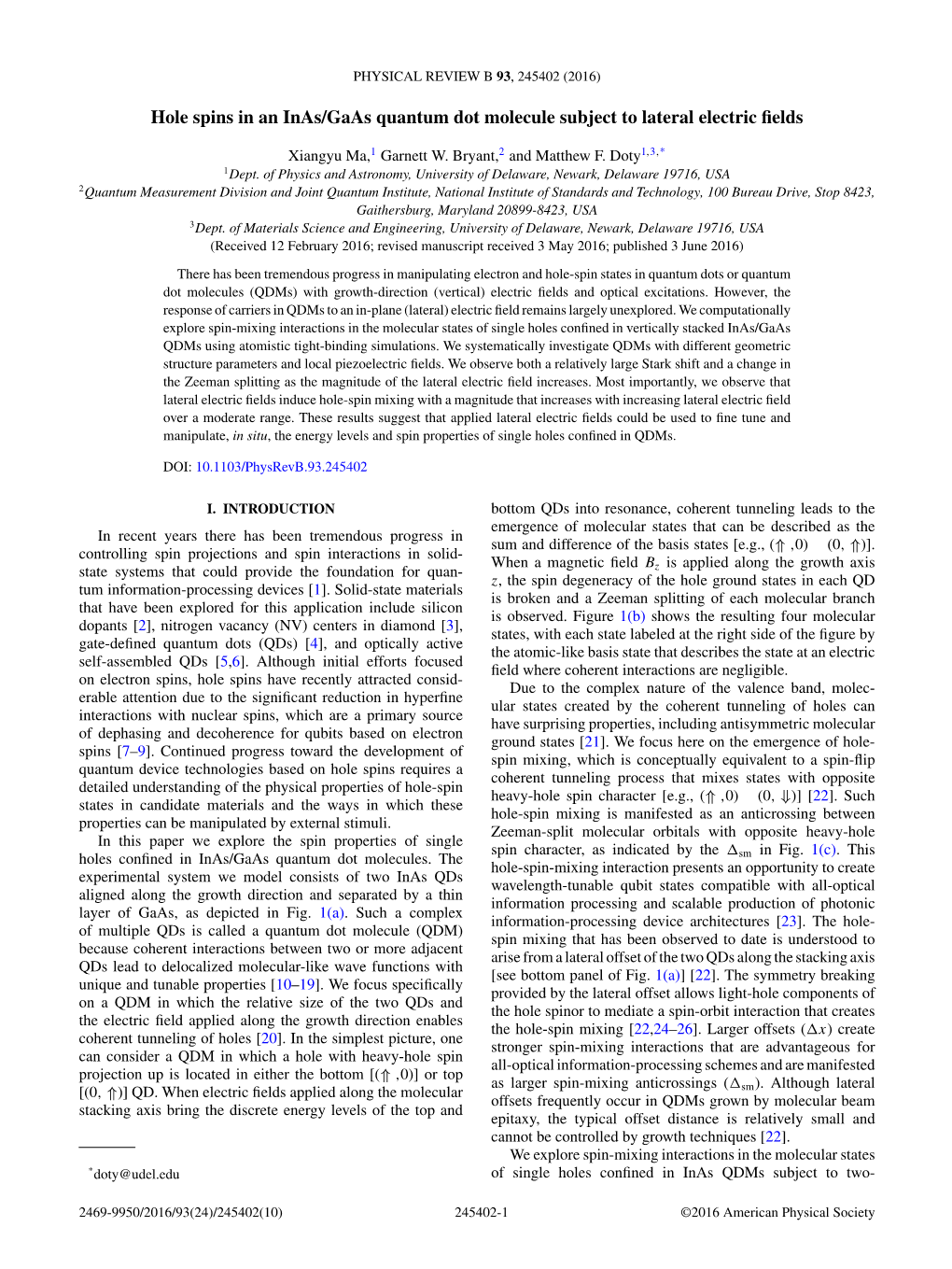 Hole Spins in an Inas/Gaas Quantum Dot Molecule Subject to Lateral Electric ﬁelds