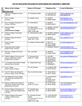 List of Colleges Affiliated to Guru Nanak Dev University