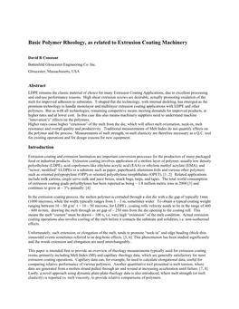 Basic Polymer Rheology, As Related to Extrusion Coating Machinery
