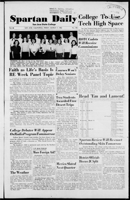 Spartan Daily College 'Use San Jose State College Tech High Space MARCH 7, 1952 No