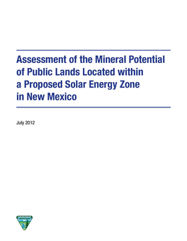 Assessment of the Mineral Potential of Public Lands Located Within a Proposed Solar Energy Zone in New Mexico