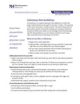 Colostomy Diet Guidelines a Colostomy Is a Surgical Opening in the Abdomen in Which the Large Intestine (Colon) Is Brought to the Skin’S Surface