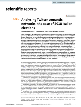 Analysing Twitter Semantic Networks: the Case of 2018 Italian Elections Tommaso Radicioni1,2*, Fabio Saracco2, Elena Pavan3 & Tiziano Squartini2