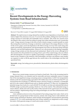 Recent Developments in the Energy Harvesting Systems from Road Infrastructures