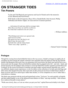 ON STRANGER TIDES - Tim Powers Eversion 1.0 - Click for Scan Notes on STRANGER TIDES Tim Powers