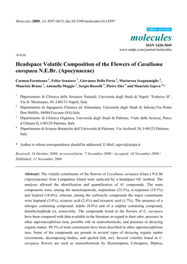 Headspace Volatile Composition of the Flowers of Caralluma Europaea N.E.Br