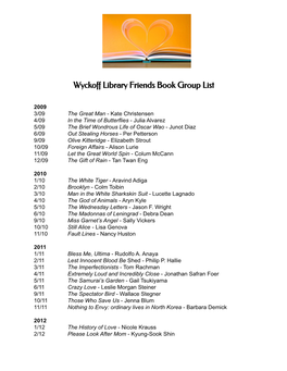 Wyckoff Library Friends Book Group List 2021