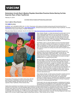 Nickelodeon Unveils Ryan's Mystery Playdate, Brand-New Preschool