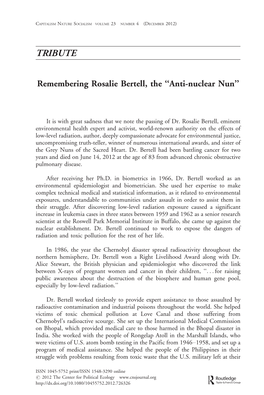 Remembering Rosalie Bertell, the “Anti-Nuclear