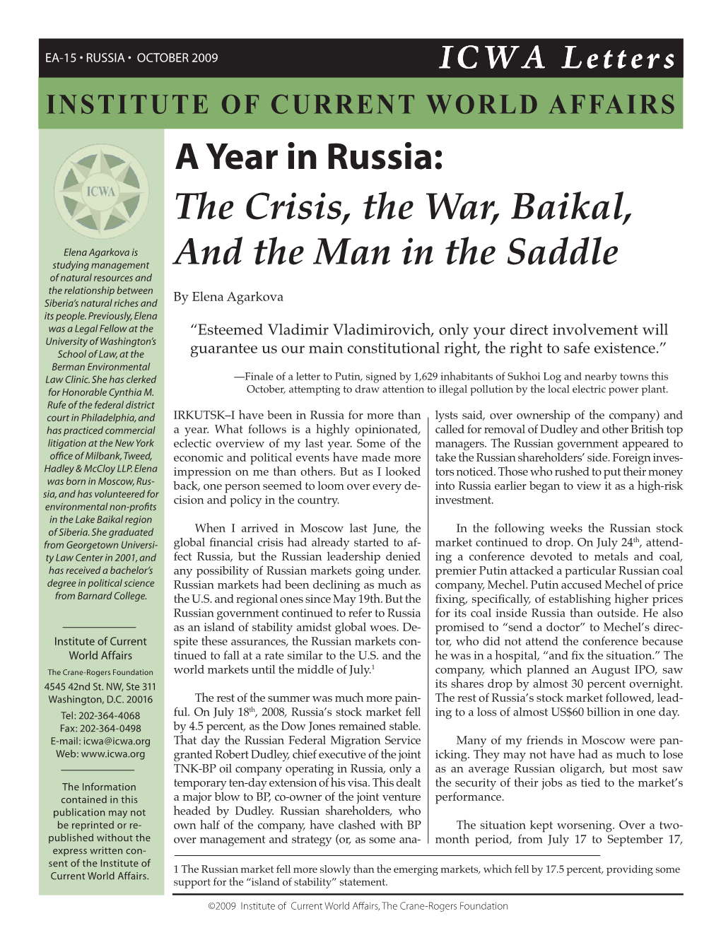 A Year in Russia: the Crisis, the War, Baikal, and the Man in the Saddle