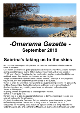 Omarama Gazette September 4, 2019.Pub