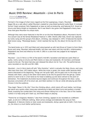Music DVD Review: Mountain - Live in Paris Page 2 of 4